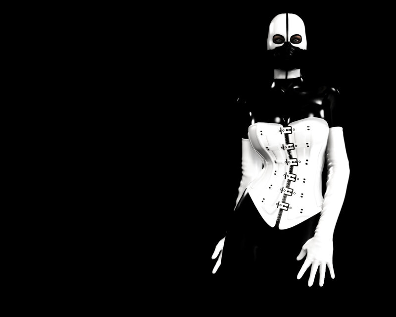 person in black and white costume