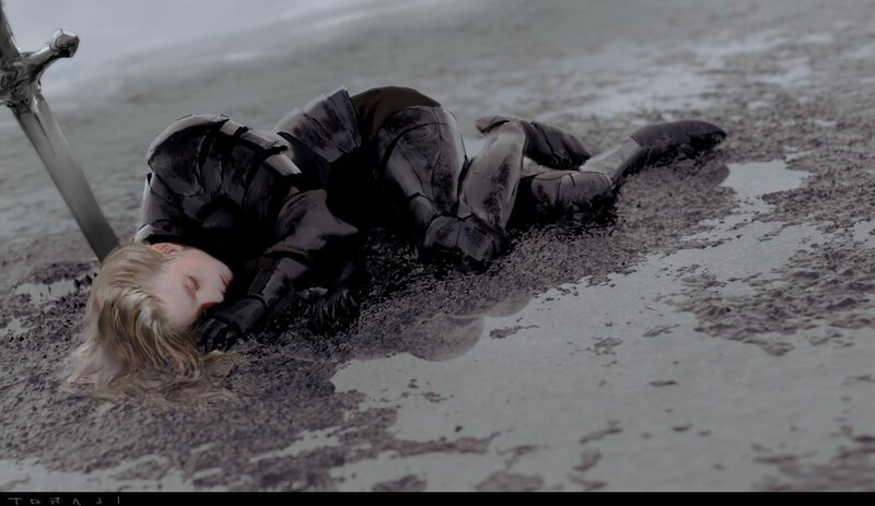 Person in Black Armor Lying