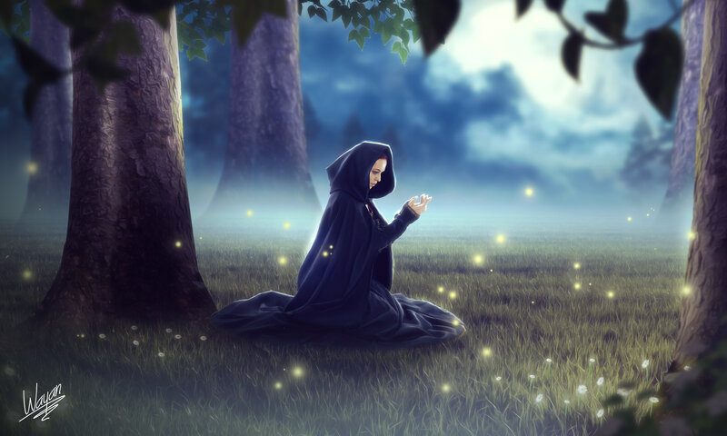 Person in Black Cloak — Blue