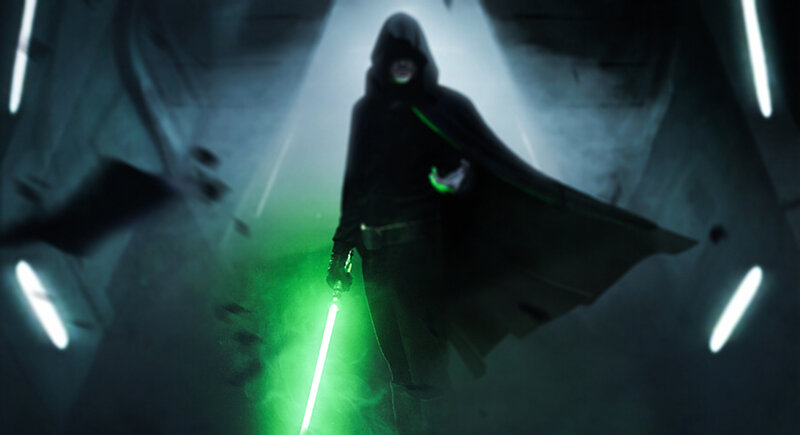 Person in Black Cloak — Green, Dramatic, Digital Art