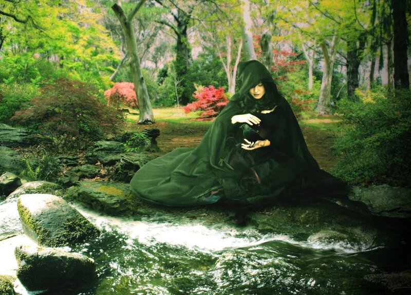 Person in Black Cloak — Green