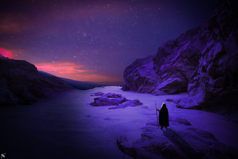 Person in Black Cloak — Purple