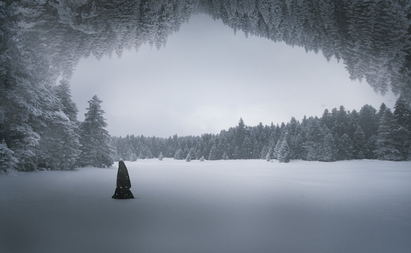 Person in Black Cloak — White