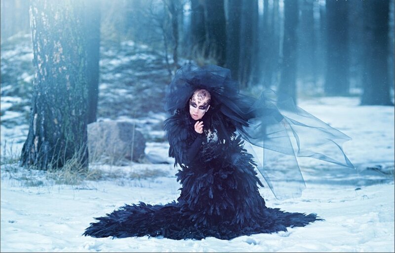Person in Black Feather Dress