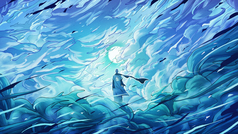 Person in Blue Cloak — Dramatic, Night