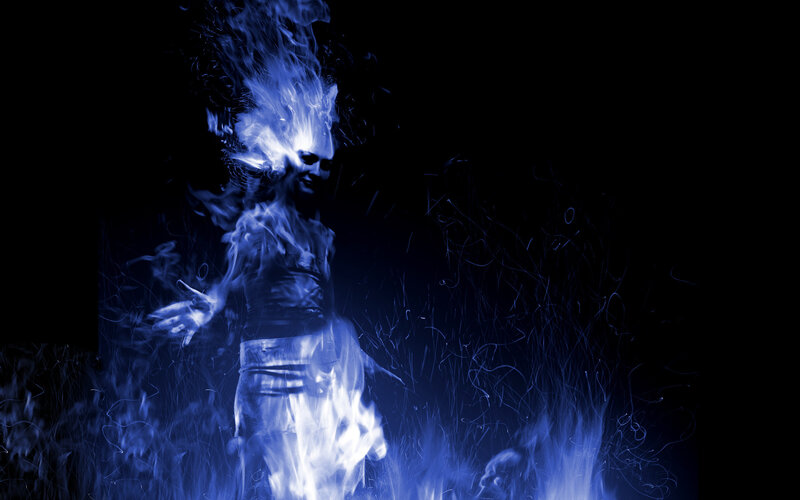 Person in Blue Flames — Dramatic