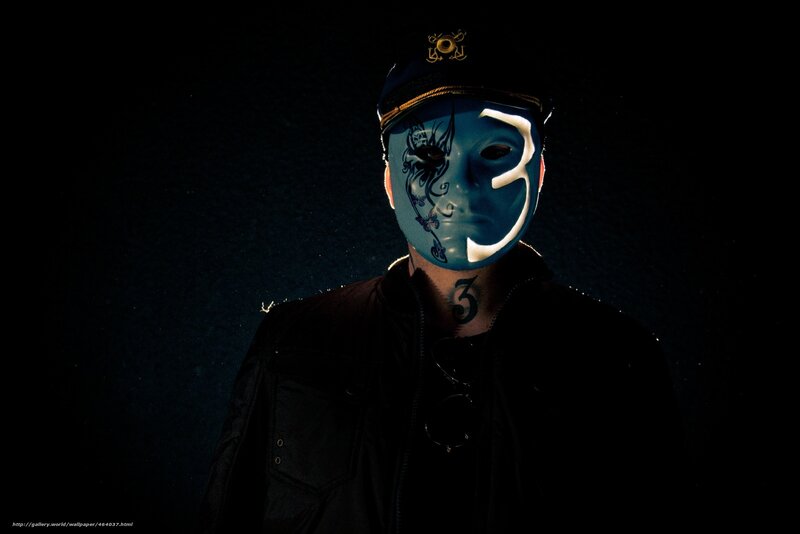 person in blue mask with number three
