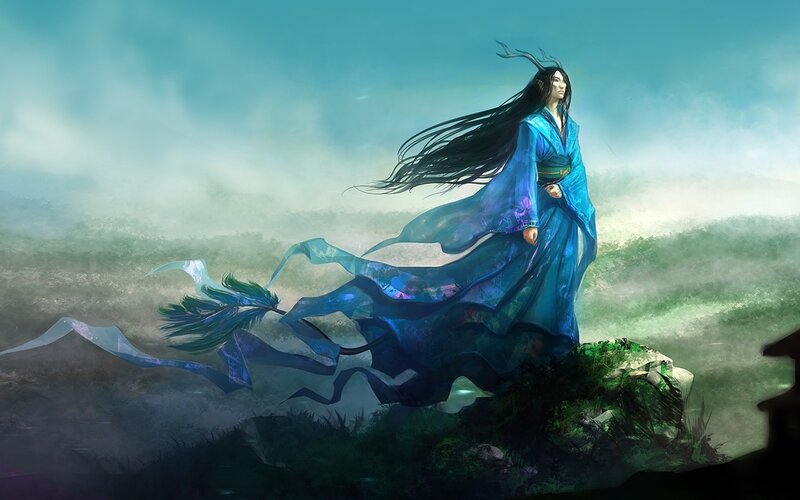 Person in Blue Robe — Dramatic
