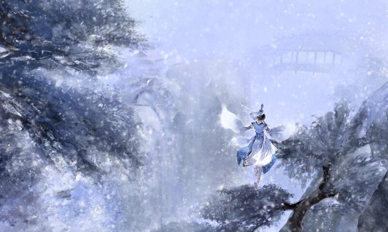 Person in Blue Robe — Serene, Winter