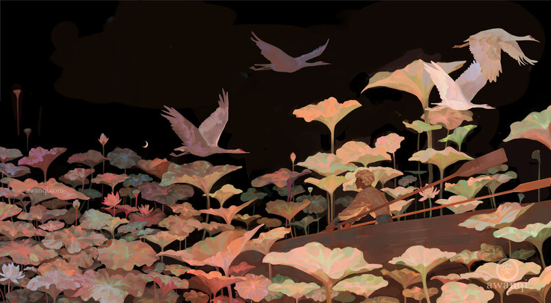 Person in Boat Among Lilies