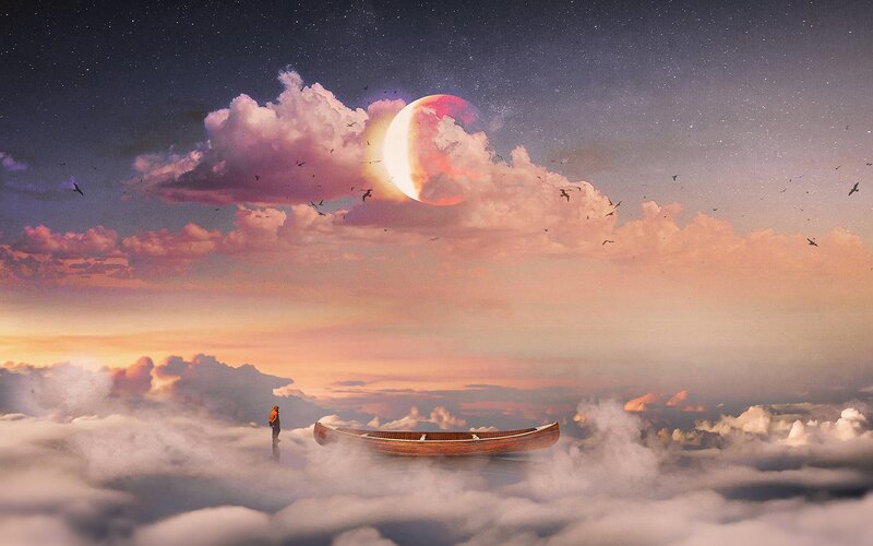 Person in Boat on Clouds