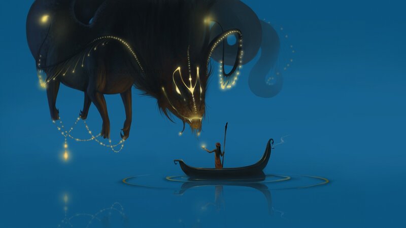 Person in Boat with Creature