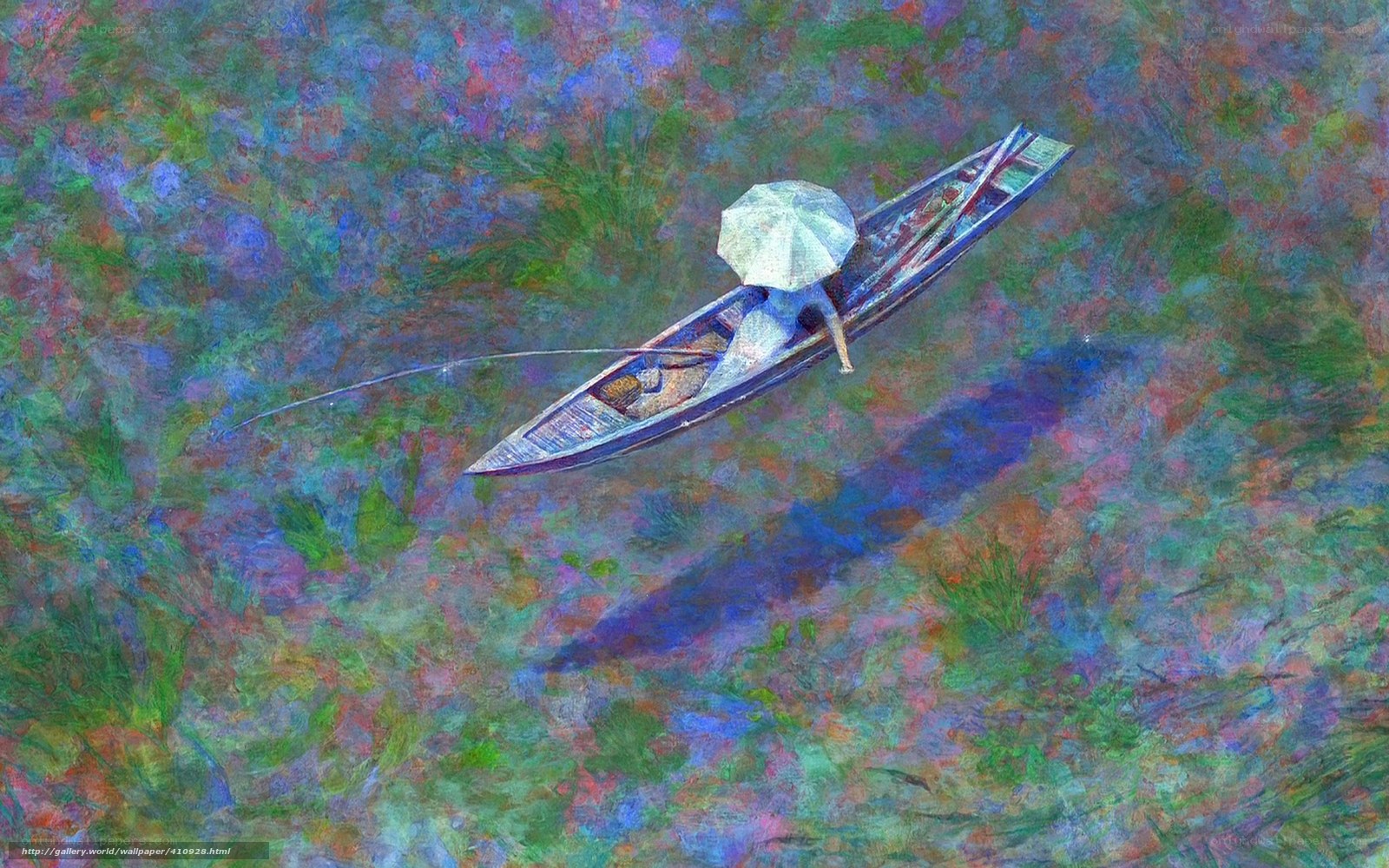 Person in boat with umbrella