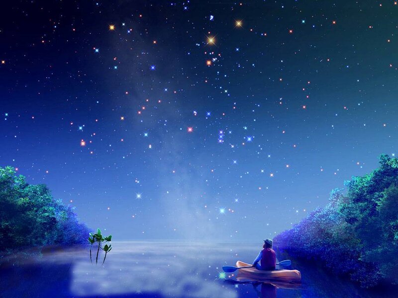 Person in Canoe — Blue, Serene