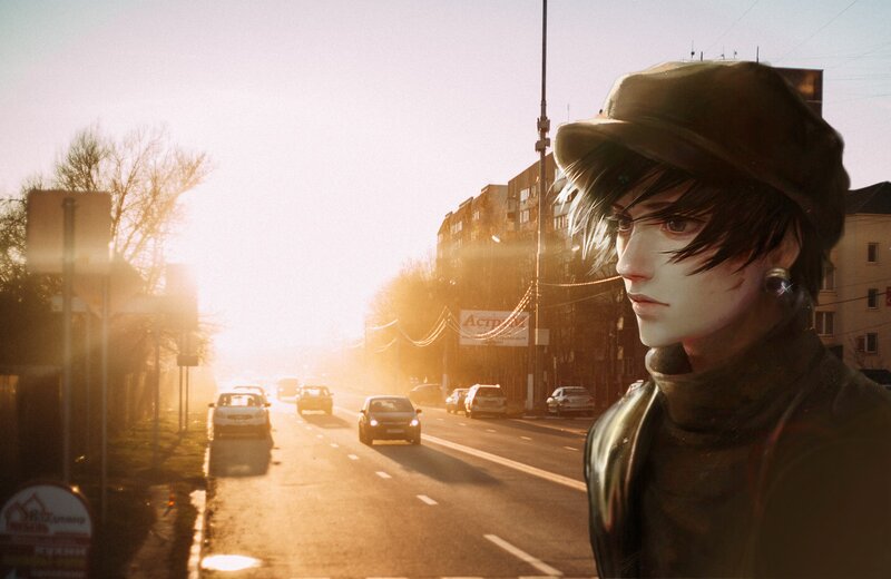 Person in Cap on Street