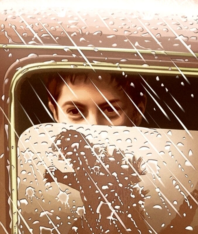 person in car during rain