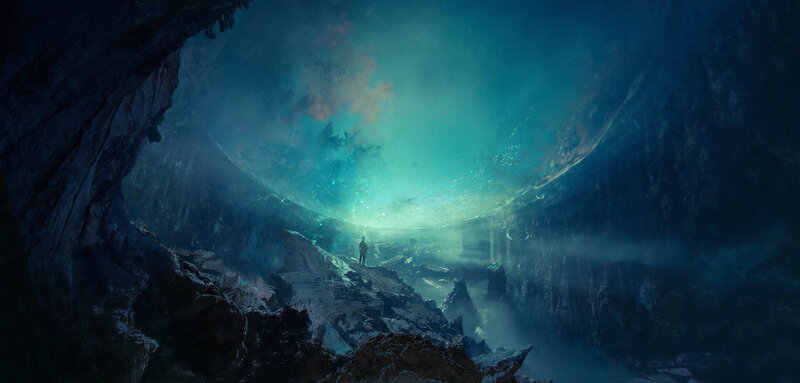 Person in Cave — Blue, Dramatic, Digital Art