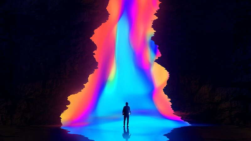Person in Cave — Blue, Dramatic