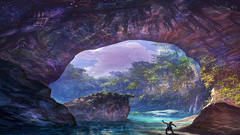 Person in Cave Entrance — Purple