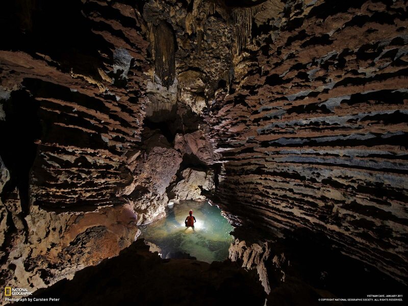 Person in Cave Pool — Brown