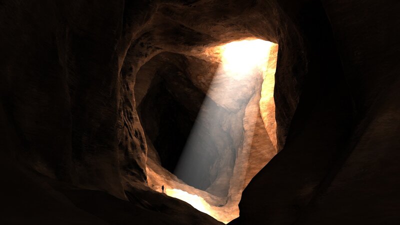 Person in Cave Tunnel — Brown, Dramatic, 3d Render