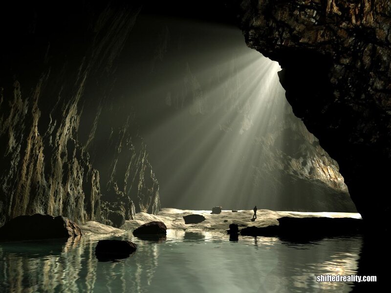Person in Cave with Light — Black