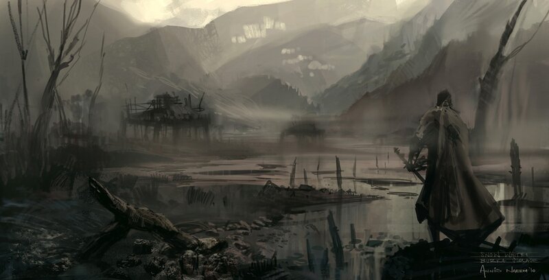 Person in Cloak by Lake