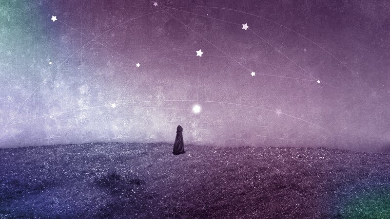 Person in Cloak under Stars — Purple