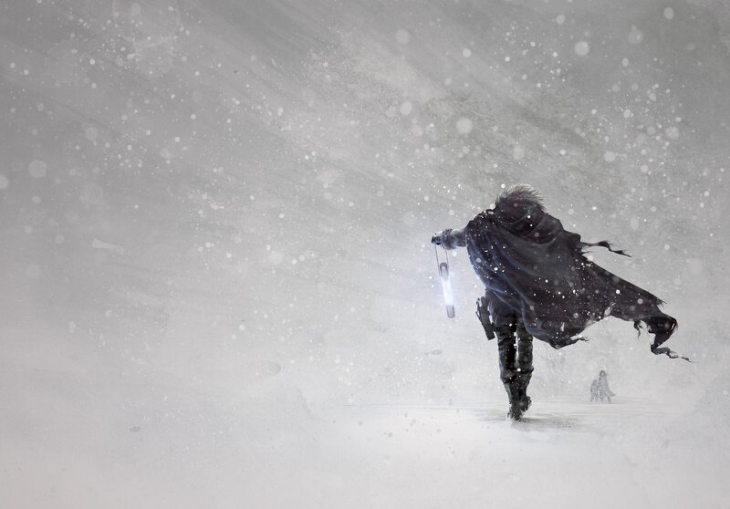 Person in Cloak Walking — White