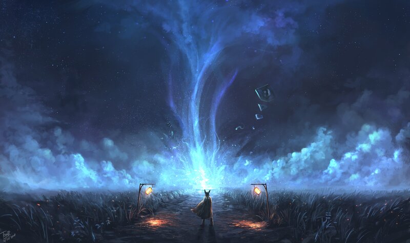 Person in Cloak Watching Light
