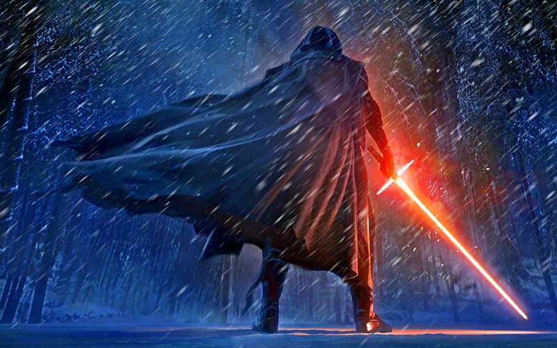Person in Cloak with Lightsaber — Blue