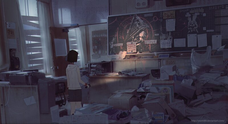 Person in Cluttered Classroom