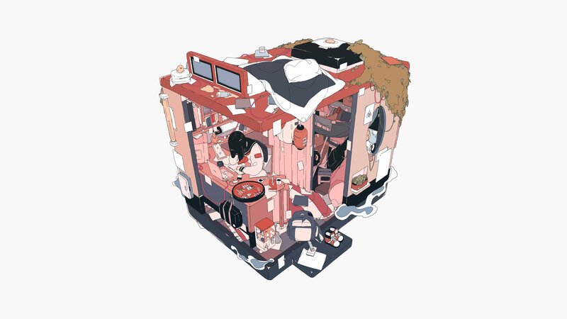 Person in Cluttered Room — Red