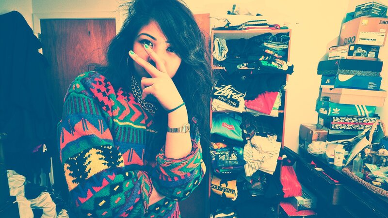 person in colorful sweater