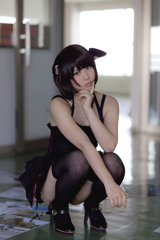 Person in Cosplay — Black, Neutral, Photograph, Cat Ears, Tights
