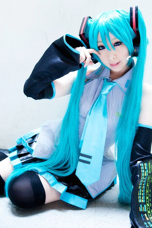 Person in Cosplay — Cyan, Neutral, Photograph, Long Hair