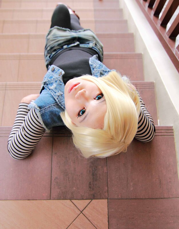person in cosplay on stairs