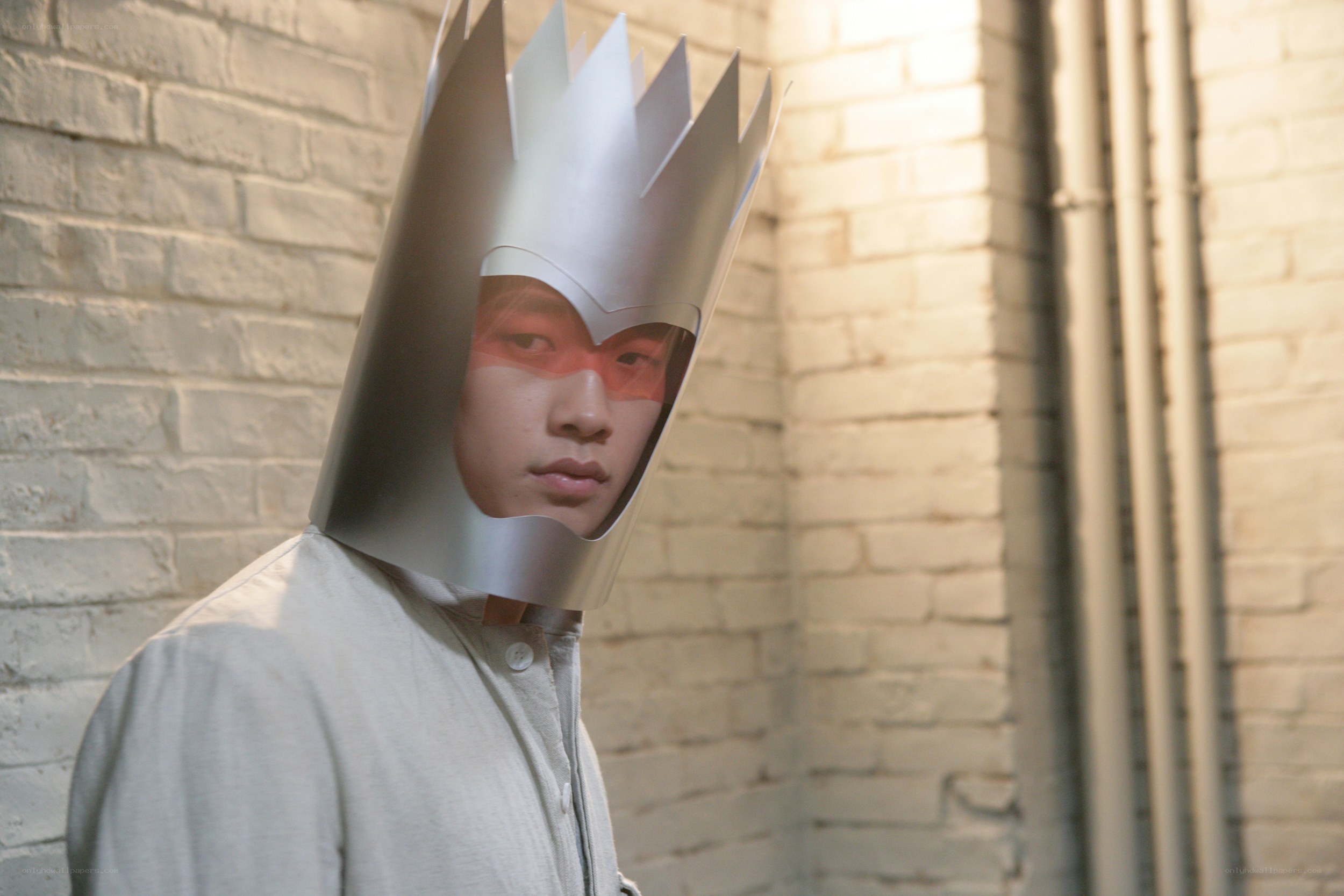 person in crown helmet