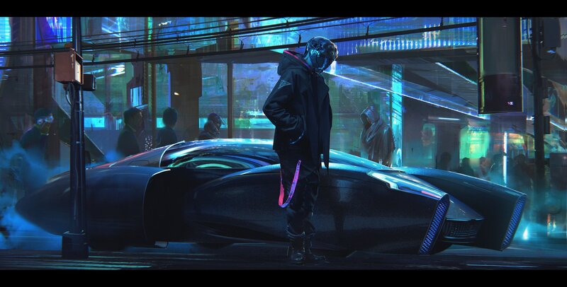Person in Cyberpunk City — Blue