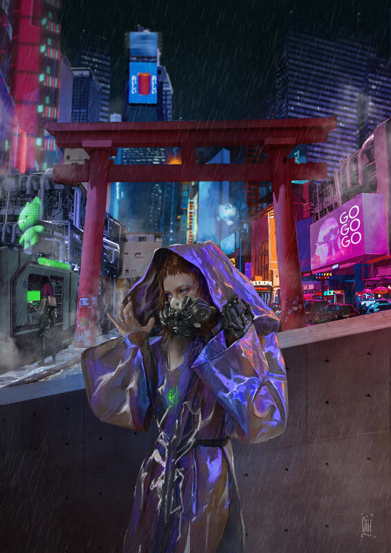 Person in Cyberpunk Rain
