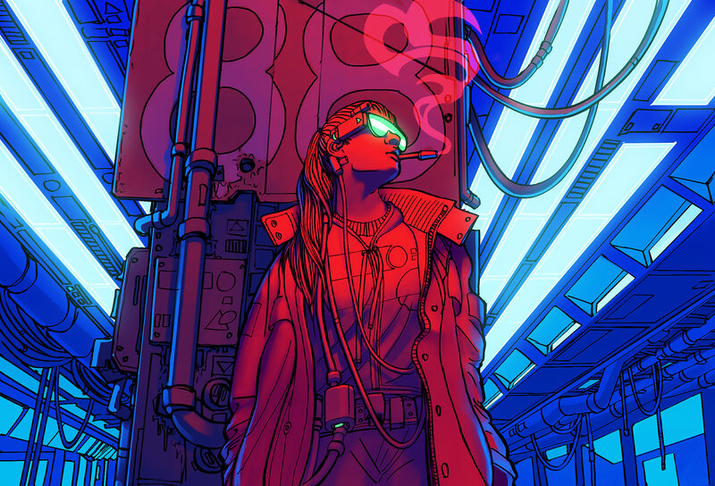 Person in Cyberpunk Setting