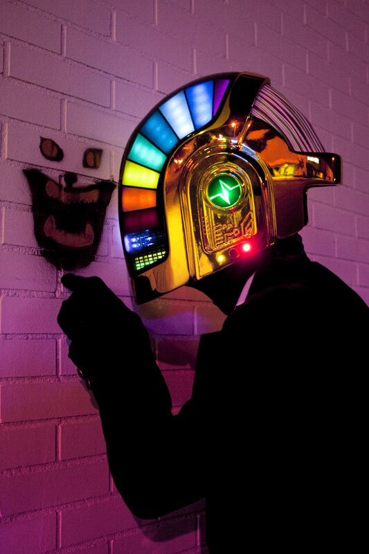 person in daft punk helmet