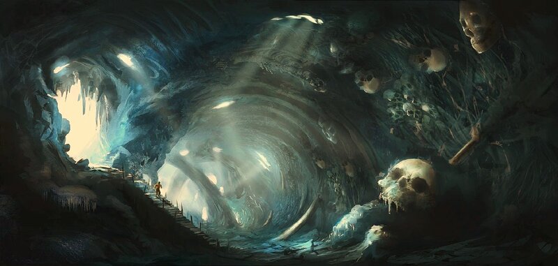 Person in Dark Cave — Blue, Dramatic, Digital Art