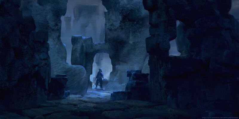 Person in Dark Cave — Blue, Dramatic, Night
