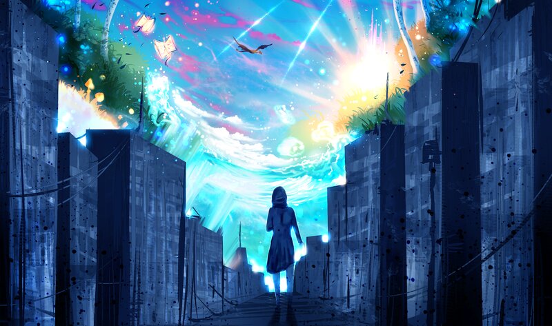 Person in Dark Coat — Blue, Dramatic