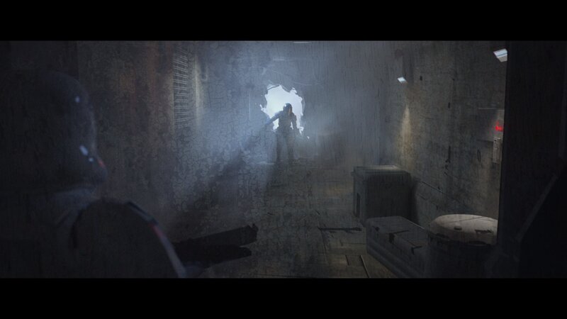 Person in Dark Corridor — Gray