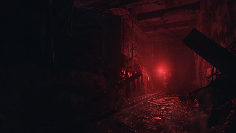Person in Dark Corridor — Red, Dark, Tense