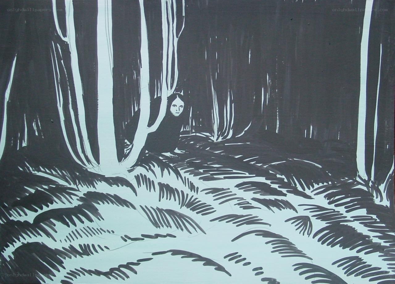 person in dark forest