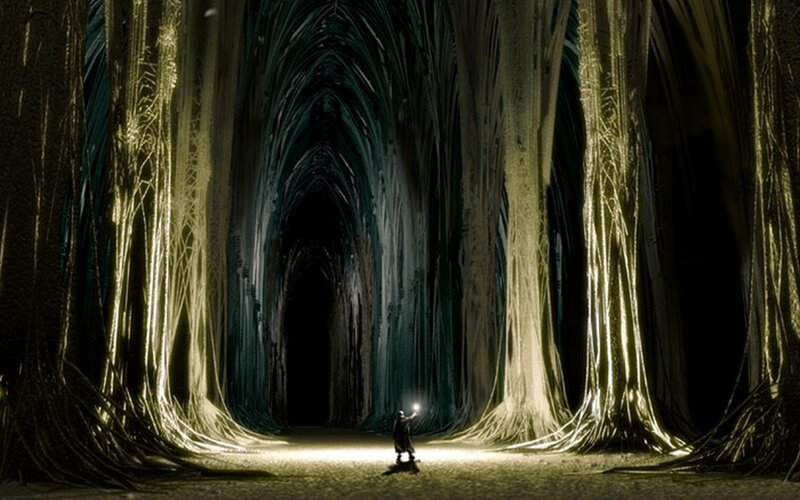 Person in Dark Forest — Black