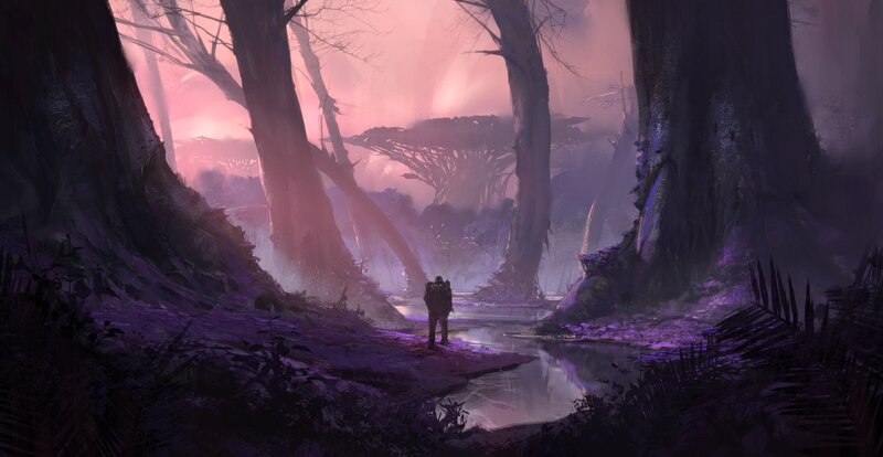 Person in Dark Forest — Purple